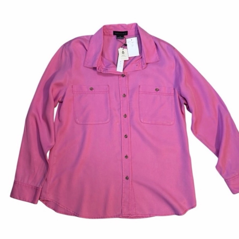 NWT Sanctuary Pink Tencel Boyfriend Button-Up Long Sleeve Shirt Women’s M
